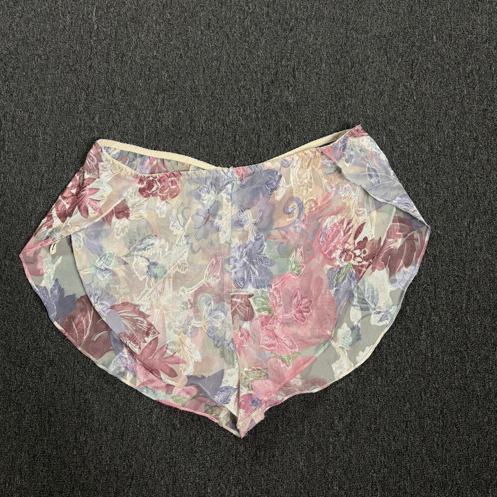 Vintage Y2k Microsheer Floral Split Lingerie Mini Sleep Shorts Women's Medium